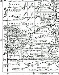 1888 Map of South Dakota showing Black Hills